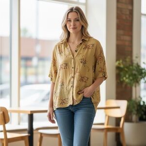 Mustard yellow safari button down blouse